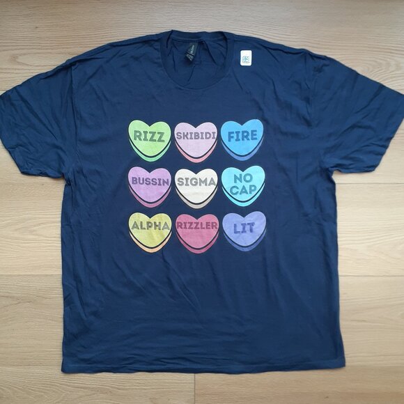 Gen Alpha Valentine's Day Hearts Slang - New 3XL Navy Blue T-Shirt - Picture 1 of 4